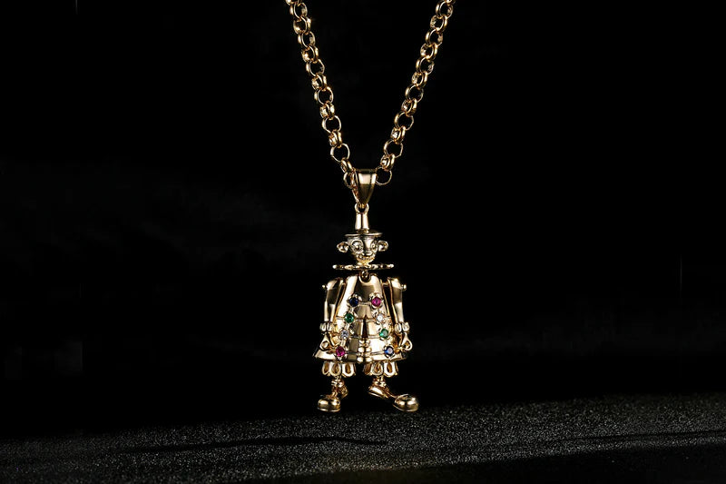 GOLD LARGE 3D CLOWN PENDANT WITH 4MM 22 INCH BELCHER CHAIN