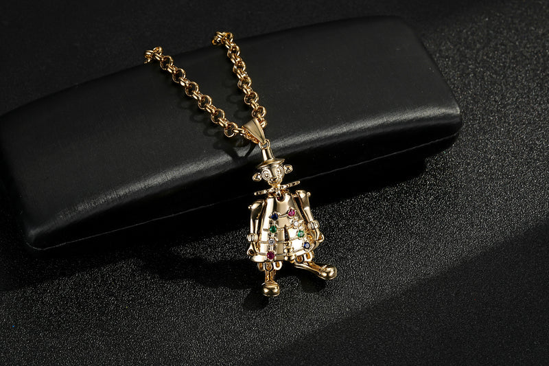 GOLD LARGE 3D CLOWN PENDANT WITH 4MM 22 INCH BELCHER CHAIN