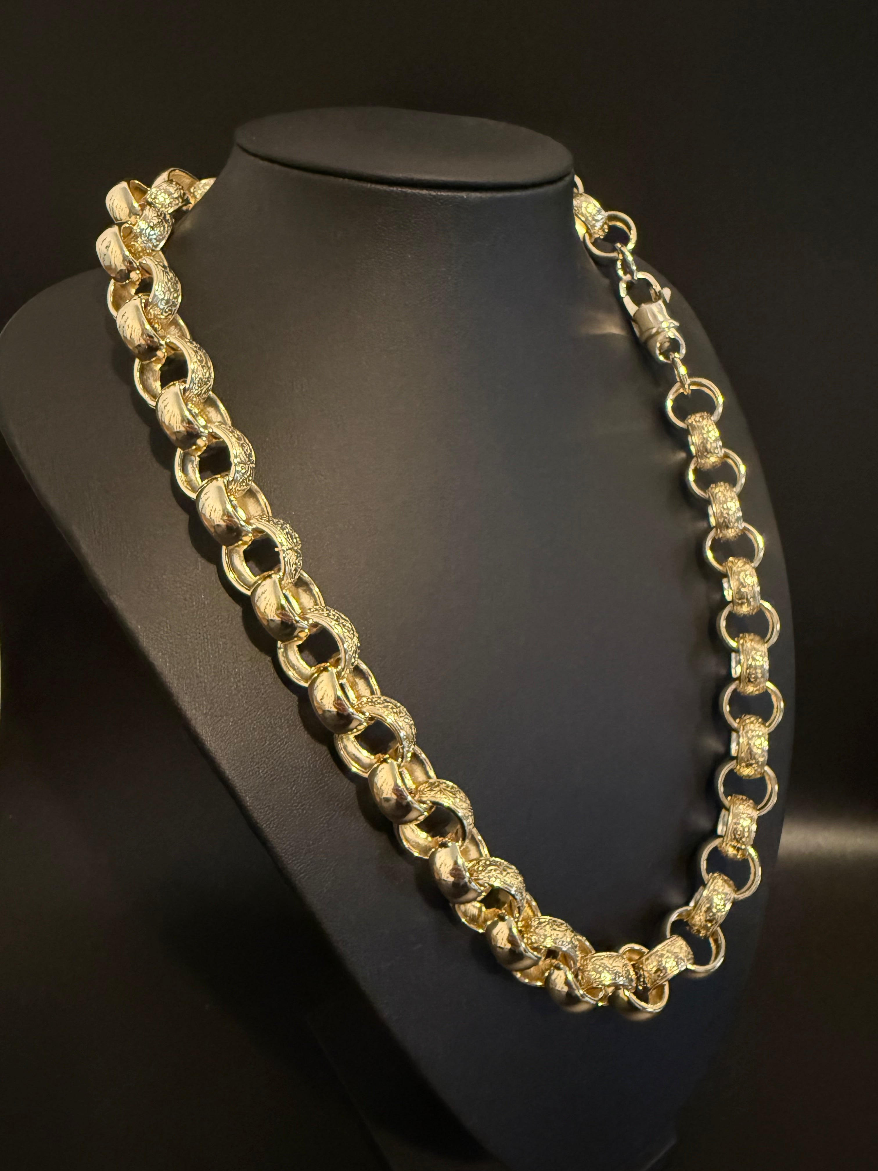 14MM GOLD FILLED ORNATE PATTERNED BELCHER CHAIN AND BRACELET SET - FULLY WELDED