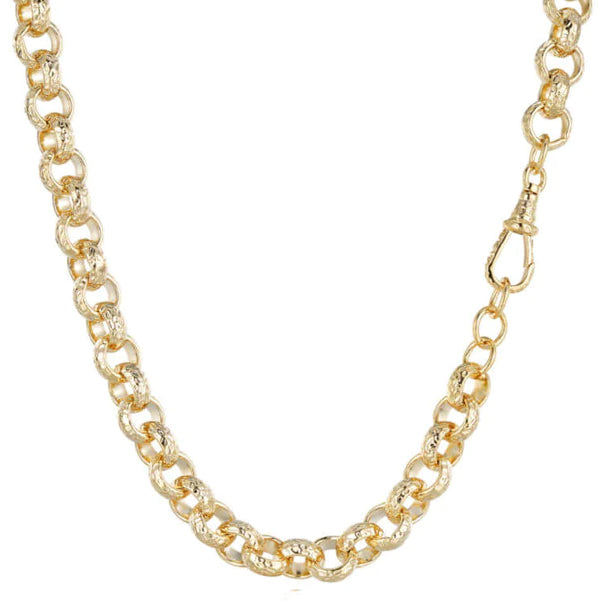 LUXURY GOLD 12MM DIAMOND CUT PATTERN BELCHER CHAIN WITH ALBERT CLASP