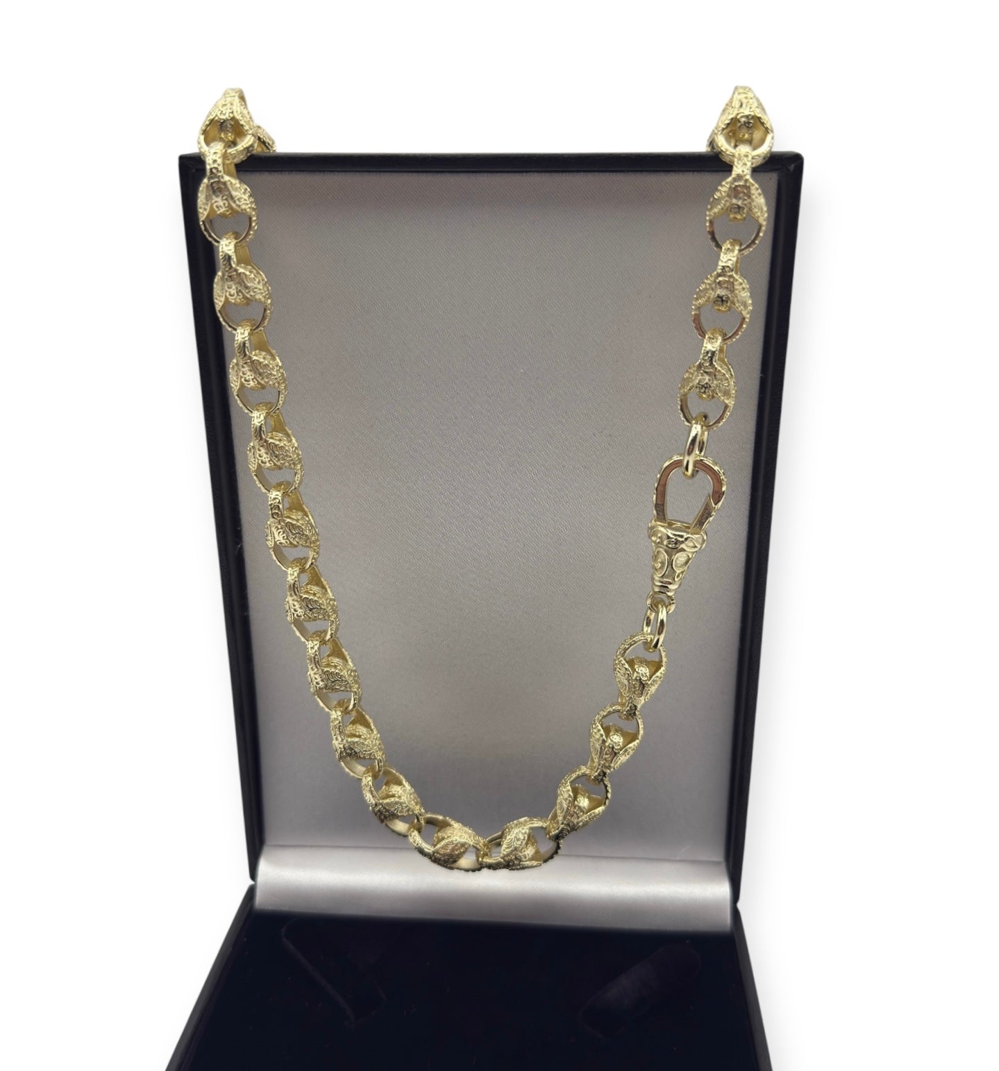 WELDED 9MM GOLD PATTERNED TULIP CHAIN - FULLY PATTERNED