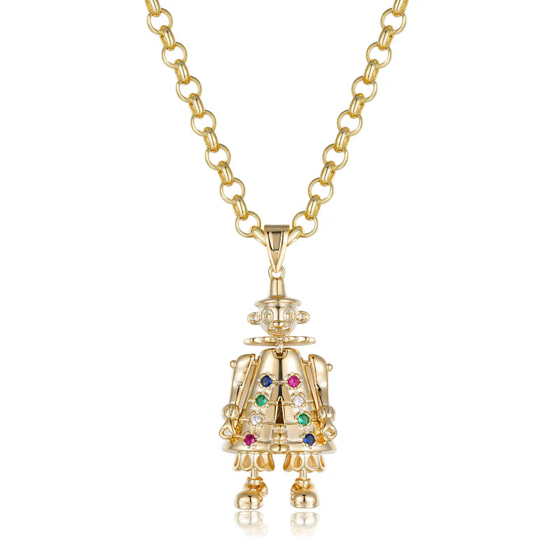 GOLD LARGE 3D CLOWN PENDANT WITH 4MM 22 INCH BELCHER CHAIN