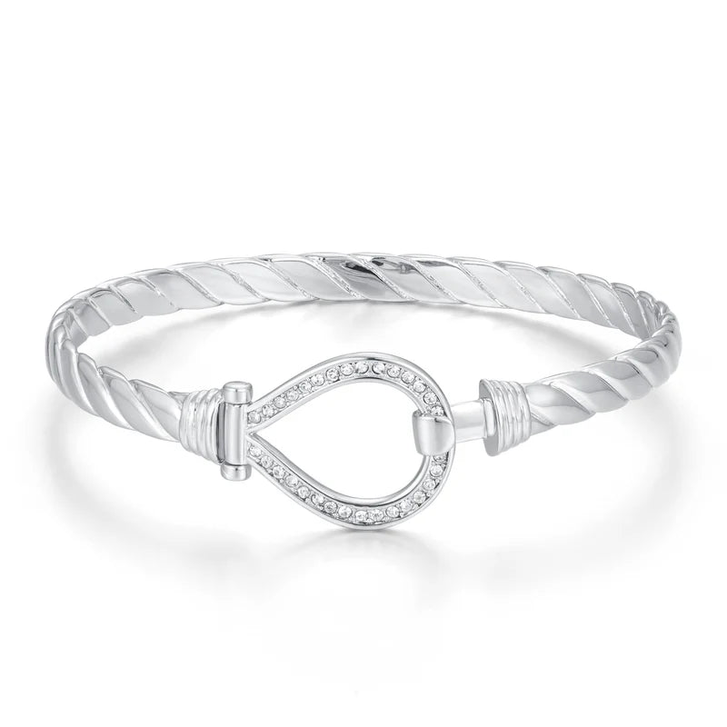 NEW 6MM SILVER CLOSED LOOP BANGLE WITH STONES - 8INCHES