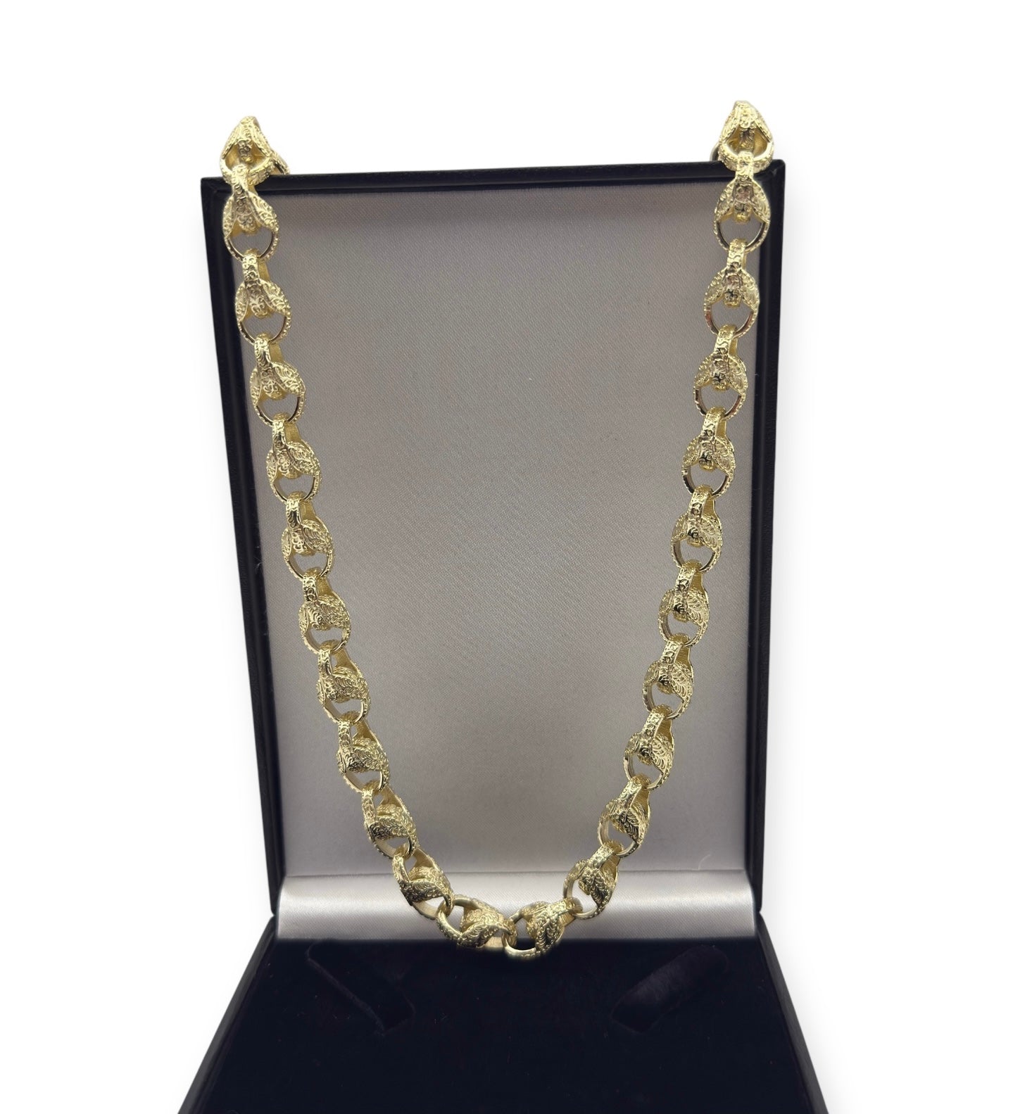 WELDED 9MM GOLD PATTERNED TULIP CHAIN - FULLY PATTERNED