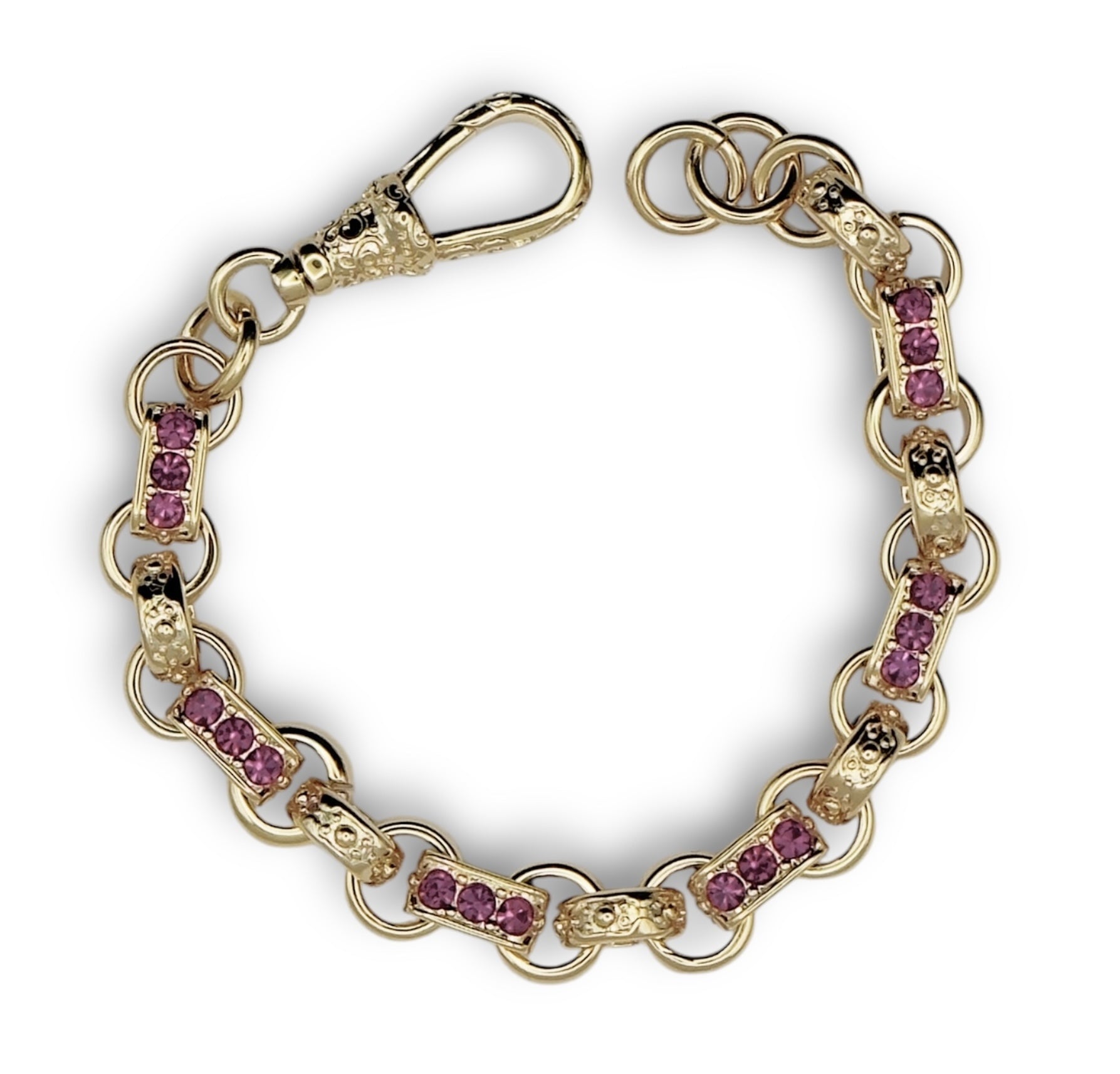 10mm Gypsy link belcher bracelet with purple stones