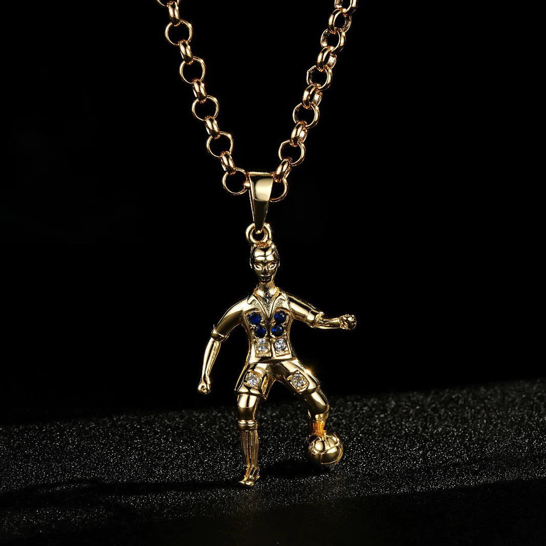 GOLD FOOTBALLER PENDANT WITH STONES