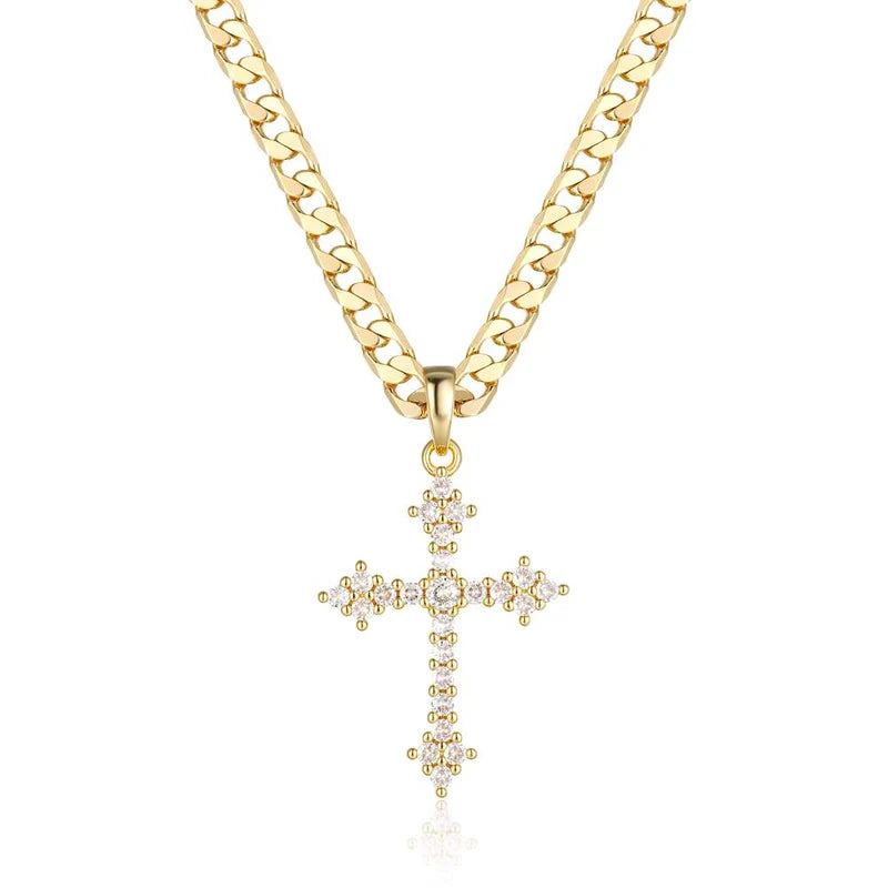 GOLD CRYSTAL CROSS PENDANT