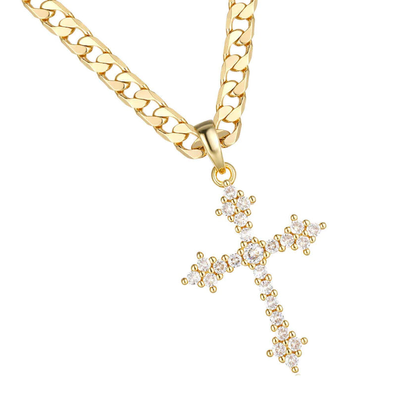 GOLD CRYSTAL CROSS PENDANT