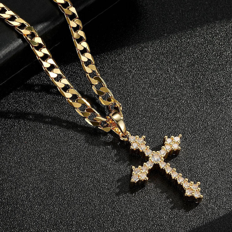 GOLD CRYSTAL CROSS PENDANT