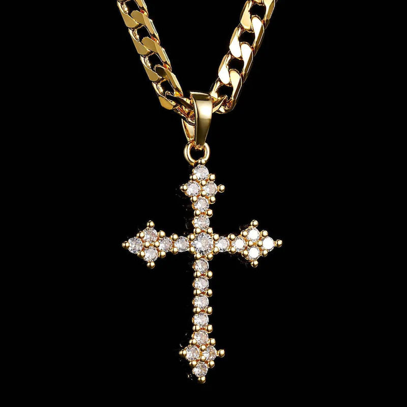 GOLD CRYSTAL CROSS PENDANT