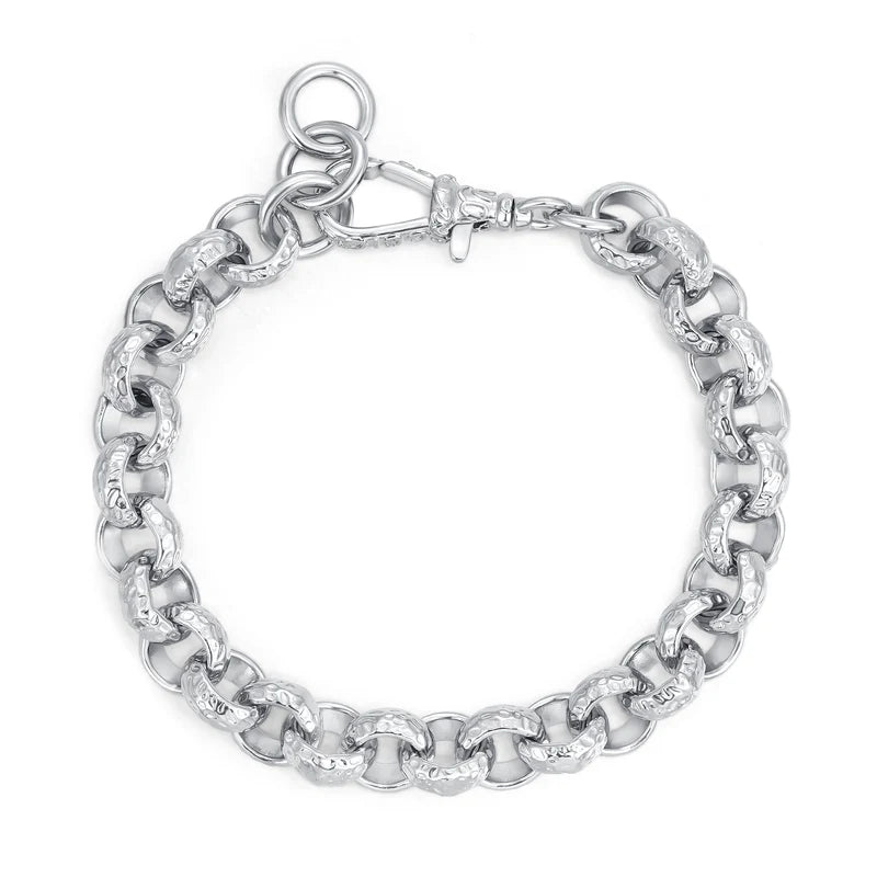 NEW 12MM DIAMOND-PATTERNED BELCHER BRACELET WITH ALBERT CLASP – PREMIUM SILVER-FILLED