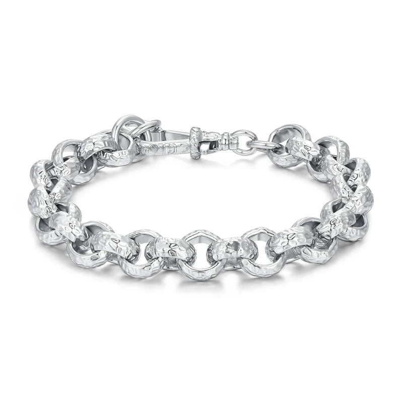 NEW 12MM DIAMOND-PATTERNED BELCHER BRACELET WITH ALBERT CLASP – PREMIUM SILVER-FILLED
