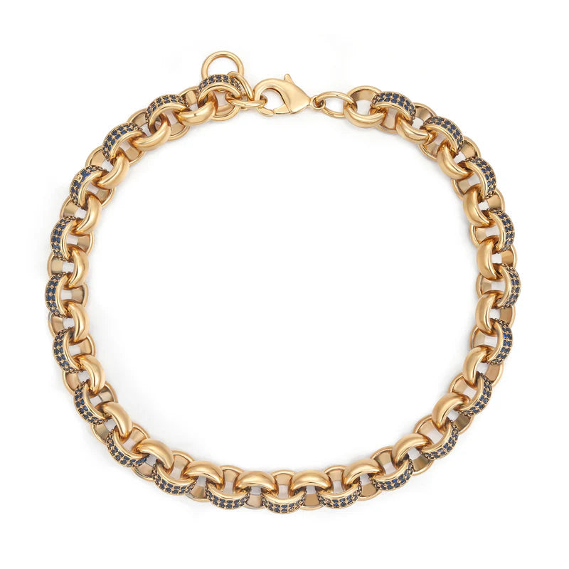 NEW 8MM GOLD-FILLED DARK BLUE STONE BELCHER BRACELET, 8 INCHES