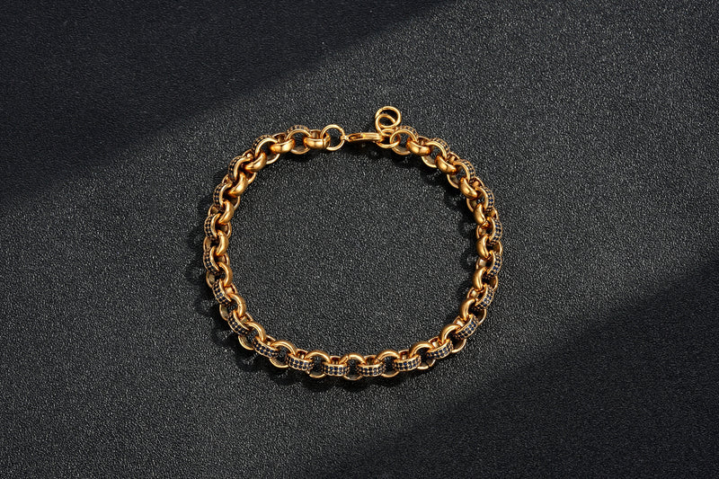 NEW 8MM GOLD-FILLED DARK BLUE STONE BELCHER BRACELET, 8 INCHES