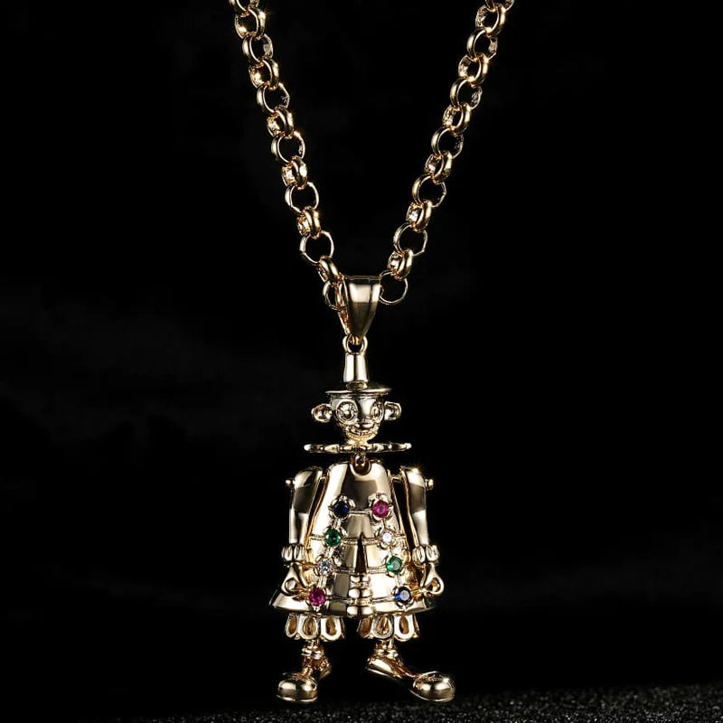 GOLD LARGE CLOWN PENDANT WITH BELCHER CHAIN