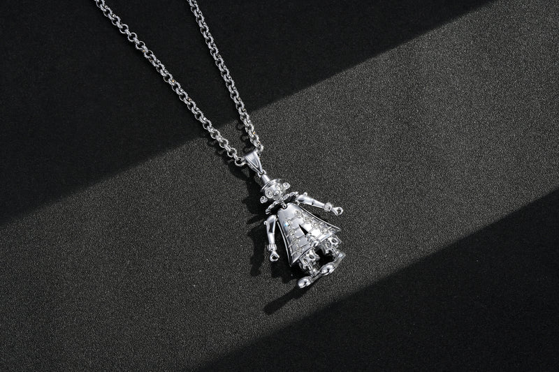 NEW SILVER LARGE CLOWN PENDANT – 24 INCH 4MM BELCHER CHAIN