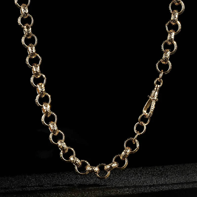 LUXURY GOLD 12MM DIAMOND CUT PATTERN BELCHER CHAIN WITH ALBERT CLASP