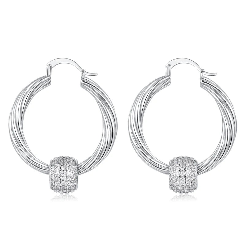 SILVER LARGE DISCO BALL HOOP EARRINGS WITH STONES