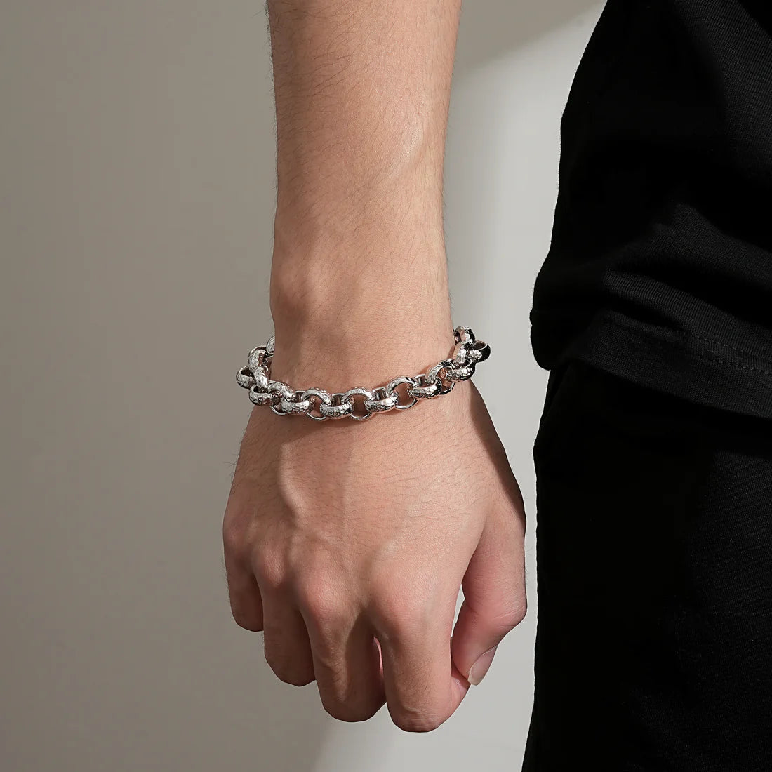 NEW 12MM DIAMOND-PATTERNED BELCHER BRACELET WITH ALBERT CLASP – PREMIUM SILVER-FILLED