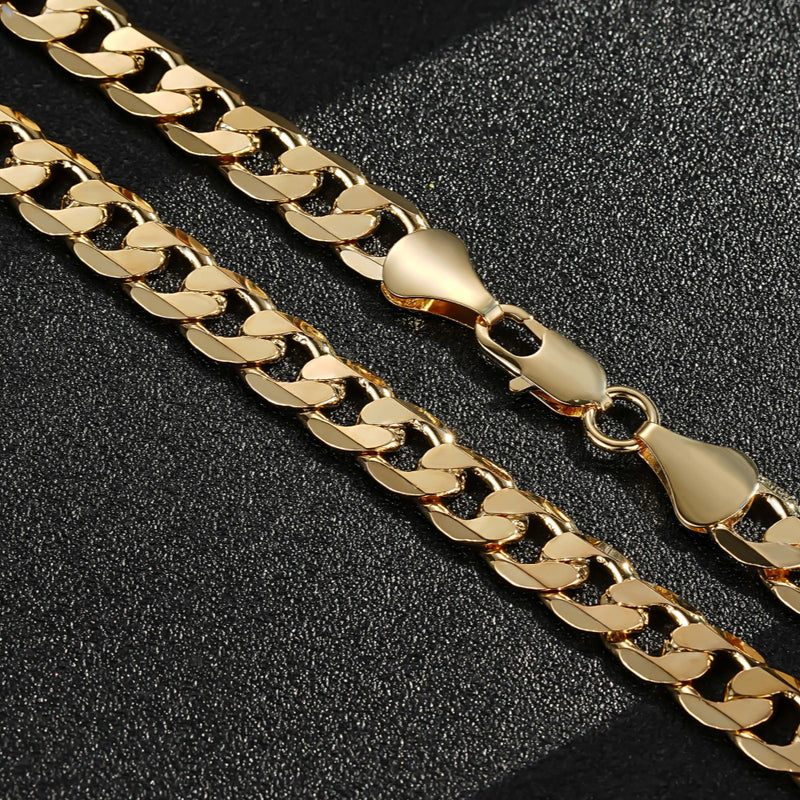 LUXURY GOLD 9MM CUBAN CURB CHAIN AND BRACELET SET