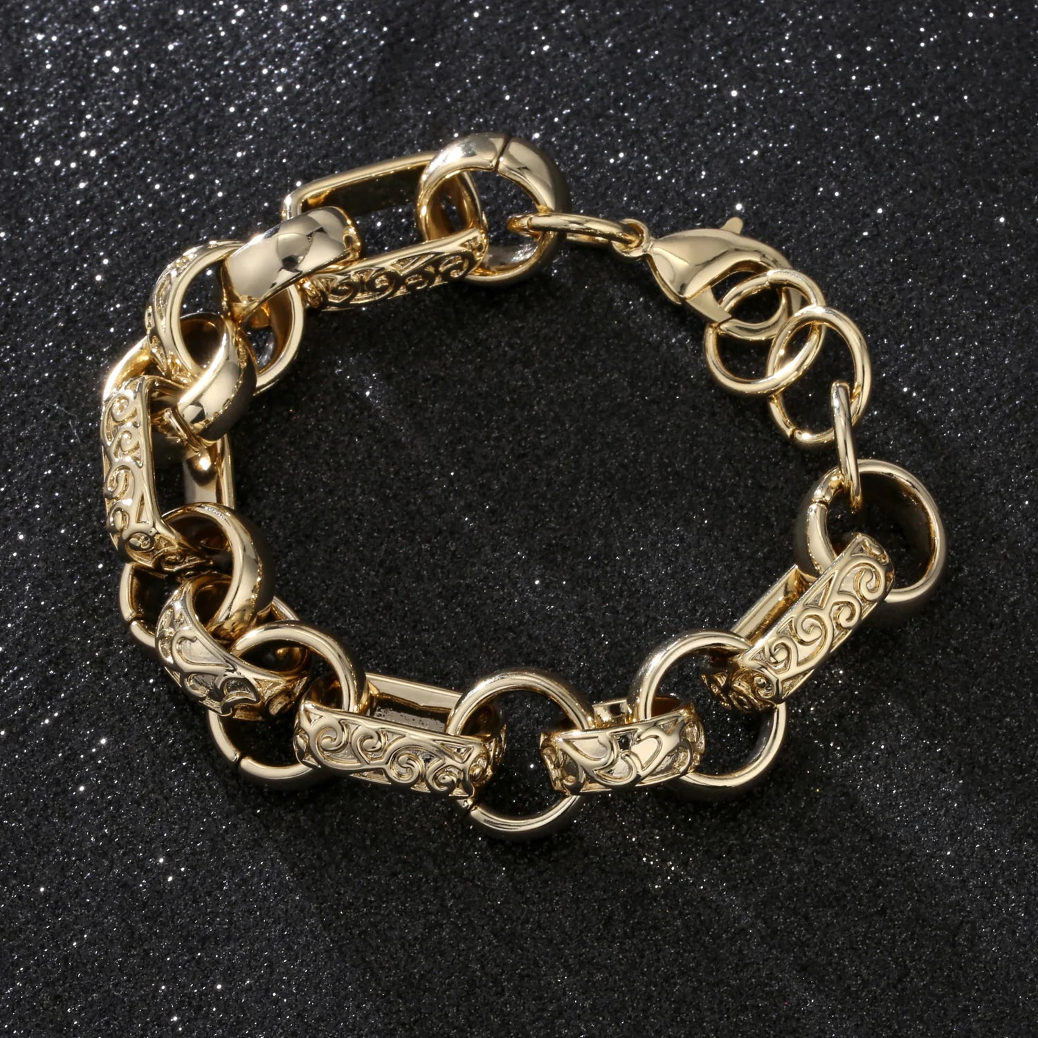 NEW LUXURY XXL 18MM GOLD ORNATE GYPSY LINK BELCHER BRACELET