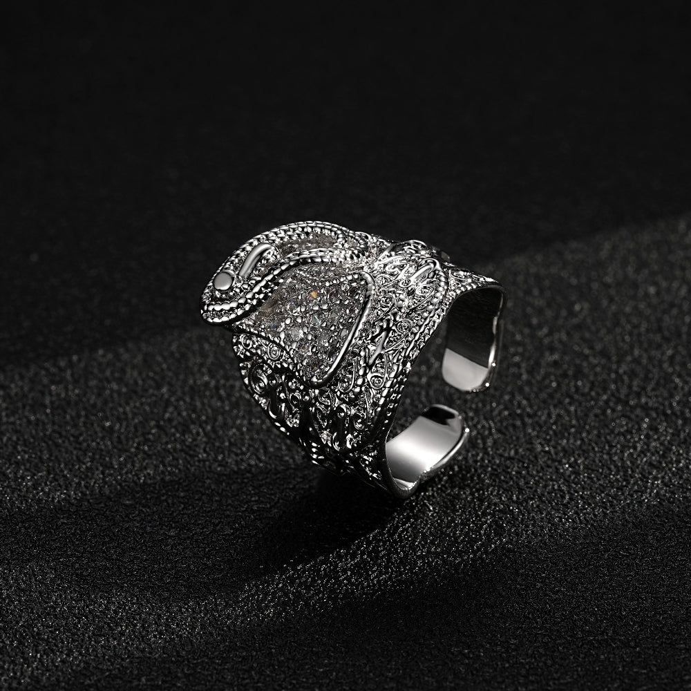 SILVER SADDLE RING WITH STONES