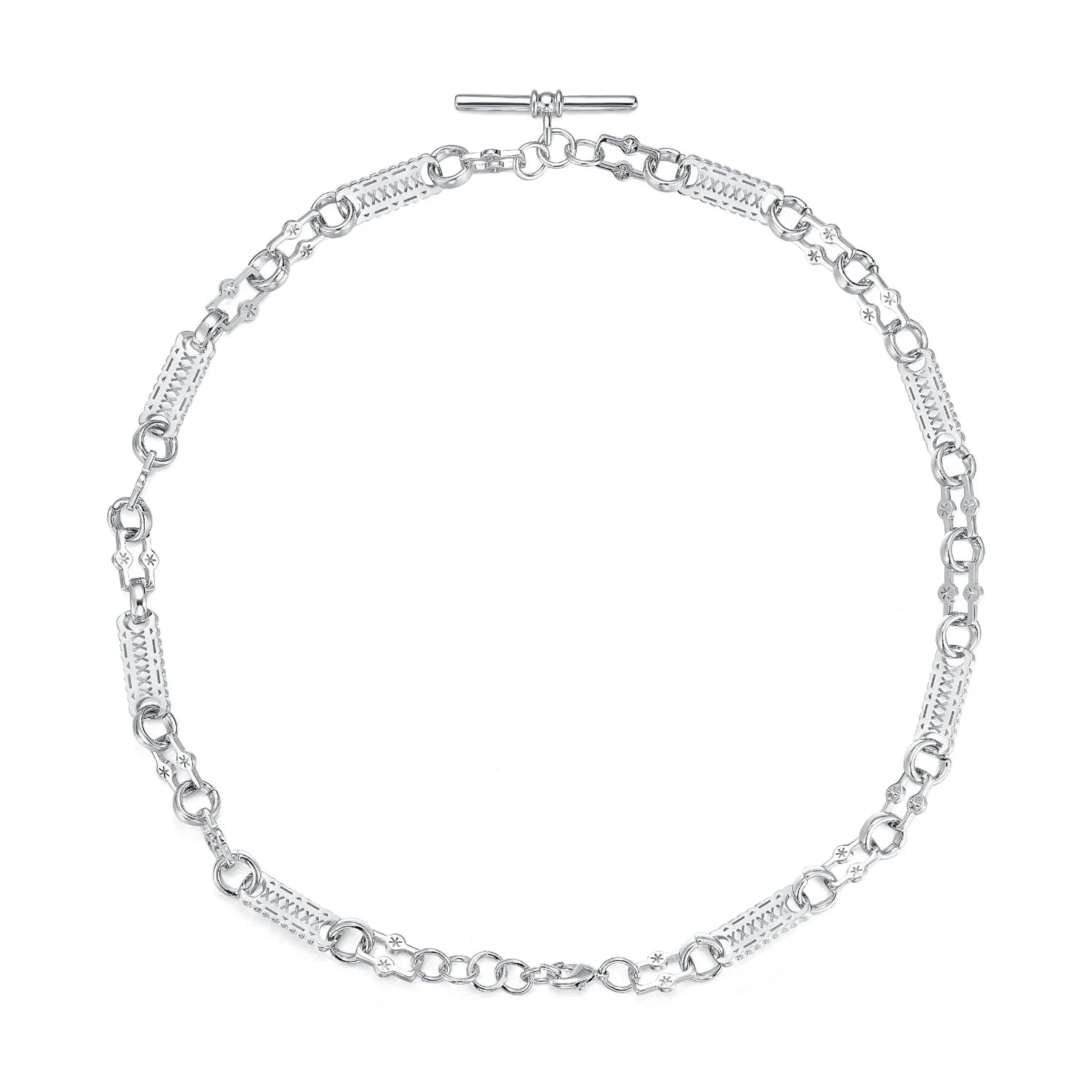 SILVER GOLD STARS AND BARS NECKLACE WITH T-BAR 20 INCH