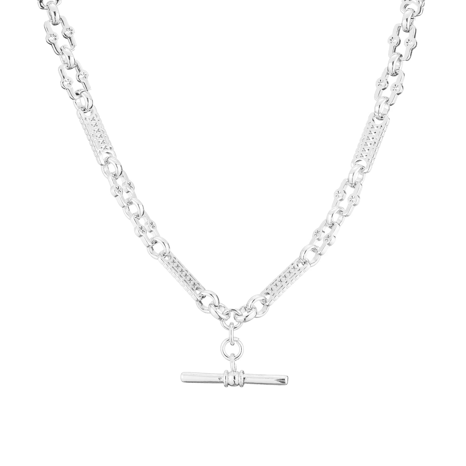 SILVER GOLD STARS AND BARS NECKLACE WITH T-BAR 20 INCH