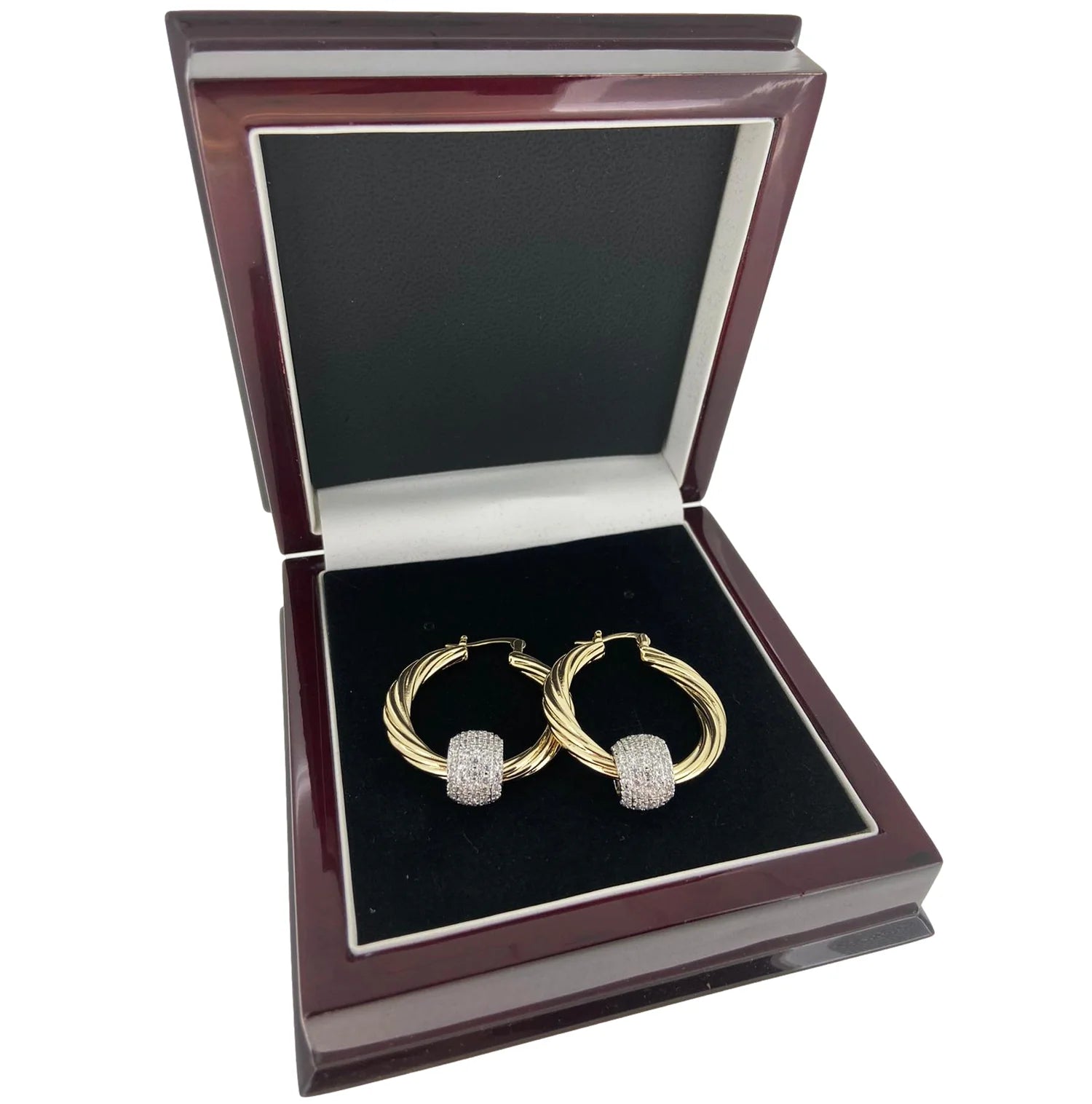 GOLD LARGE HOOP EARRINGS WITH DISCO BALL