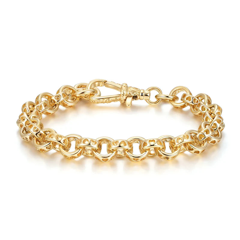 10mm Gold Heart Hollow Link Bracelet
