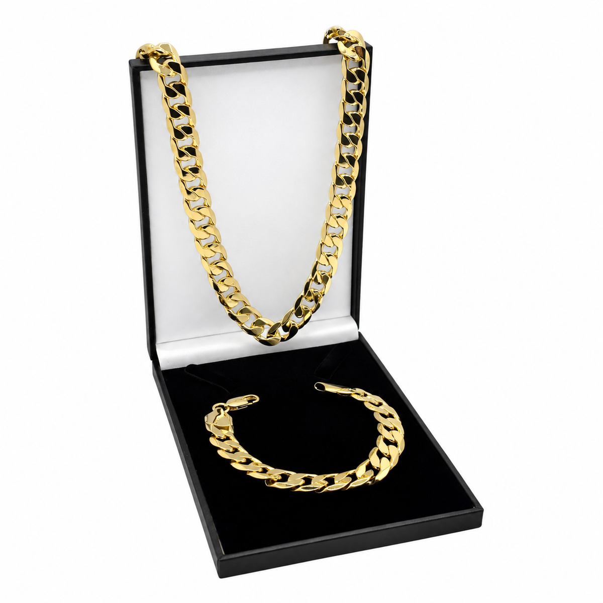 GOLD FILLED 12MM CLASSIC CUBAN CURB SET