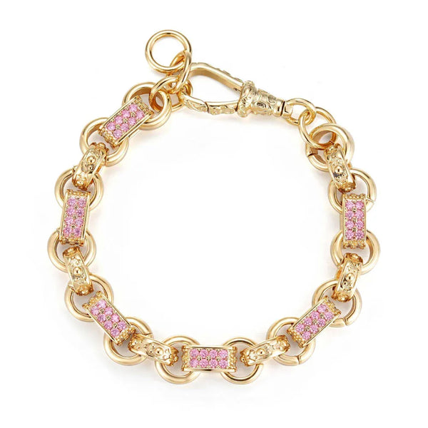 GOLD FILLED 10MM PINK GYPSY LINK BELCHER BRACELET