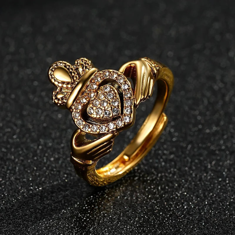 GOLD FILLED CLADDAGH RING WITH STONES