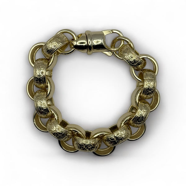 GOLD FILLED 14MM FULLY WELDED ORNATE BELCHER BRACELET