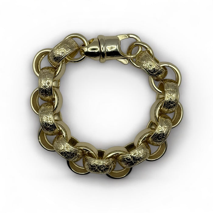 GOLD FILLED 14MM FULLY WELDED ORNATE BELCHER BRACELET