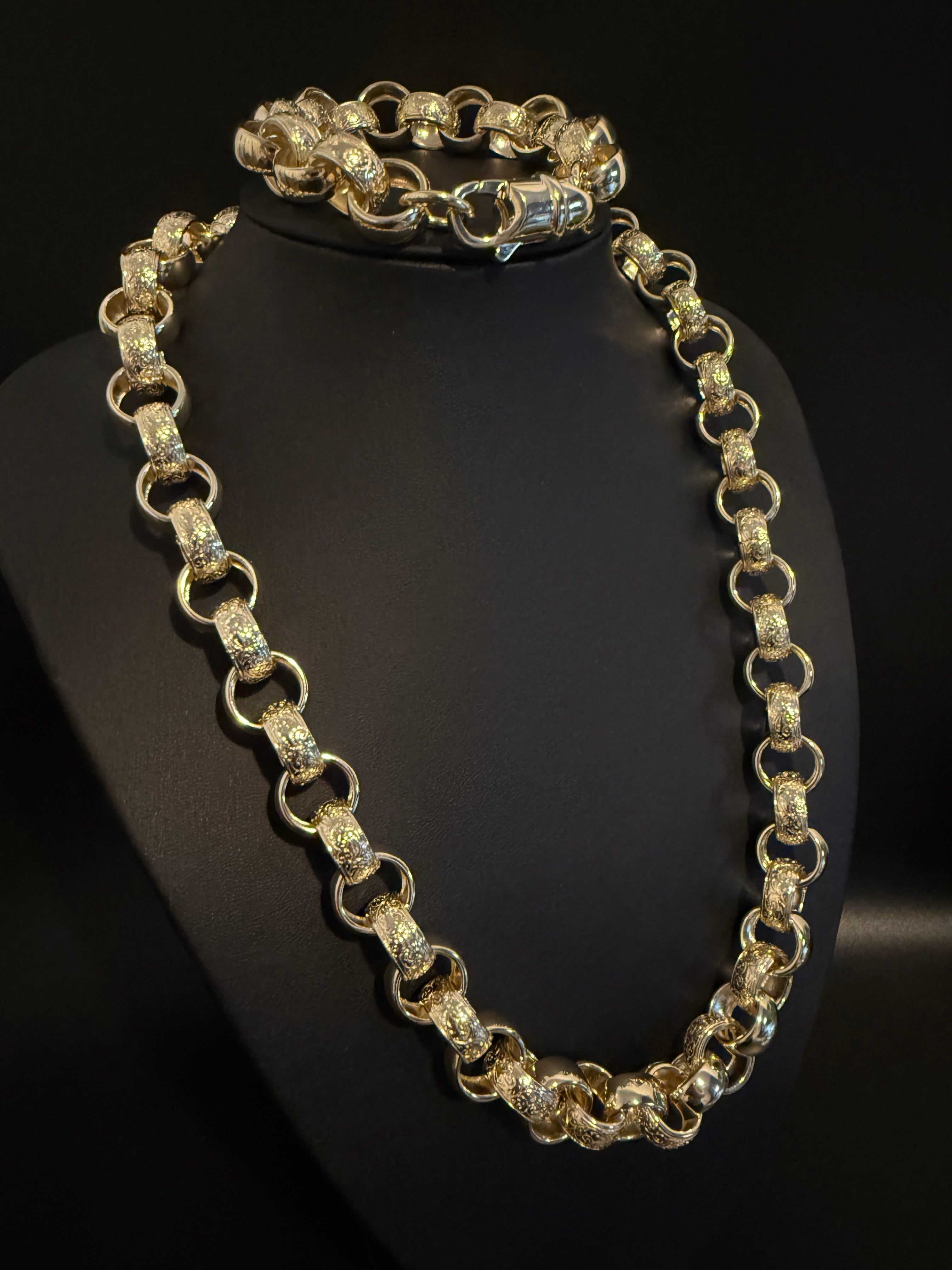 14mm Gold Filled Ornate patterned  Belcher chain and bracelet set