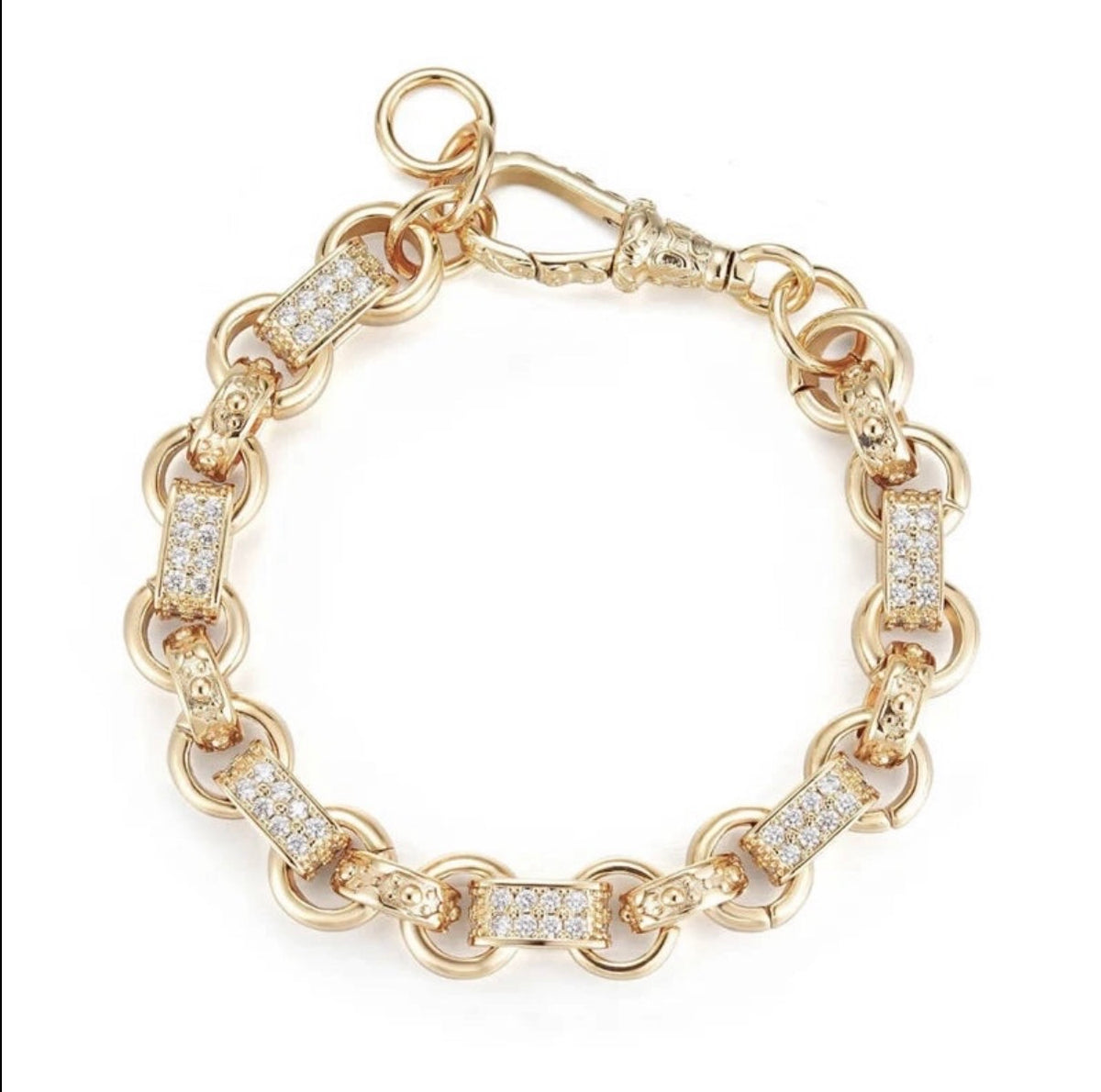 GOLD FILLED 10MM CLEAR STONE GYPSY LINK BELCHER SET