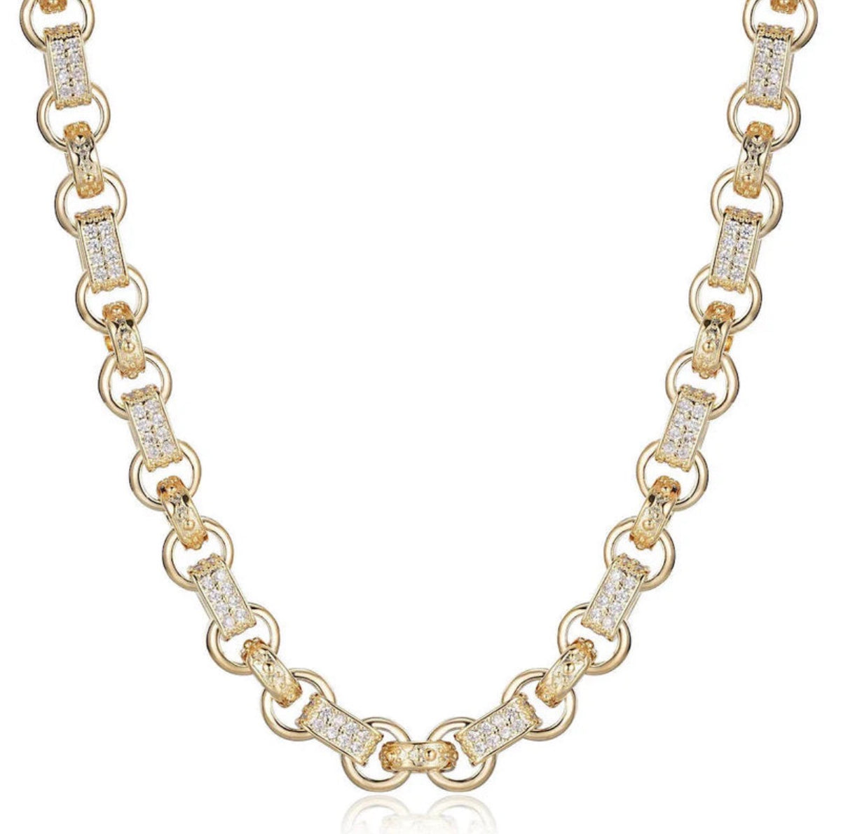 GOLD FILLED 10MM CLEAR STONE GYPSY LINK BELCHER SET