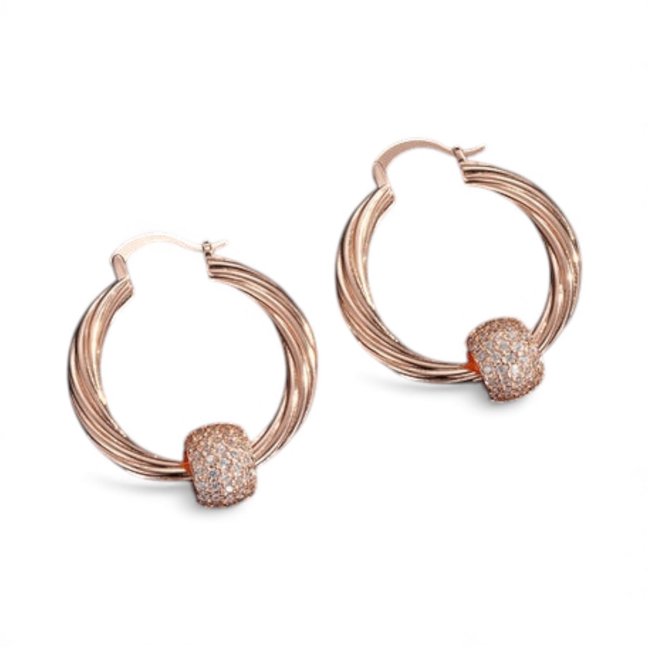 NEW ROSE GOLD LARGE DISCO BALLS HOOP EARRINGS WITH STONES