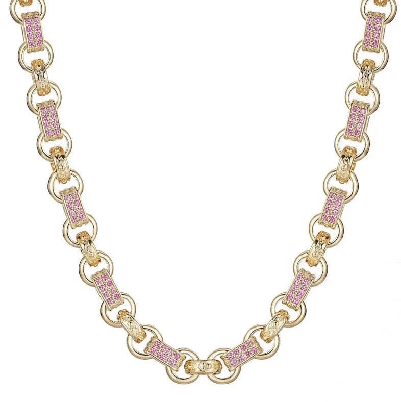 PINK 10MM GYPSY LINK BELCHER CHAIN WITH ALBERT CLASP
