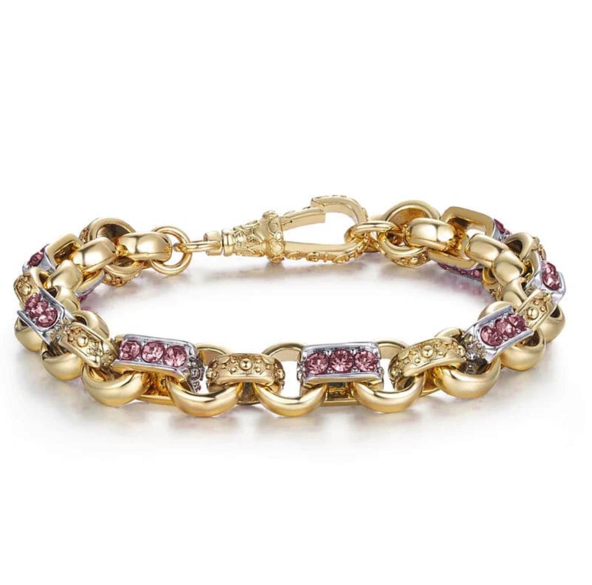 PURPLE 10MM TWO TONE GOLD & SILVER GYPSY LINK BRACELET
