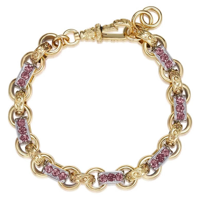 GOLD FILLED PURPLE 10MM TWO TONE GOLD & SILVER GYPSY LINK BRACELET