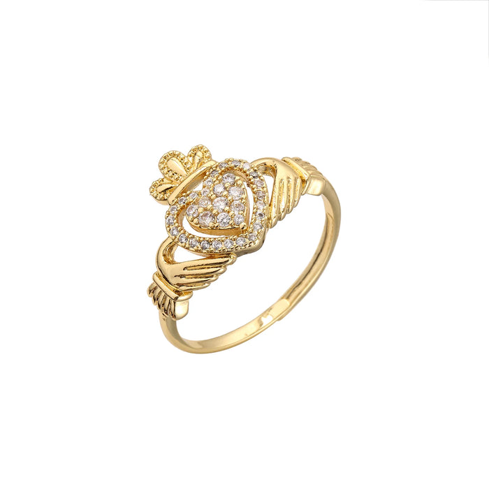 GOLD FILLED CLADDAGH RING WITH STONES