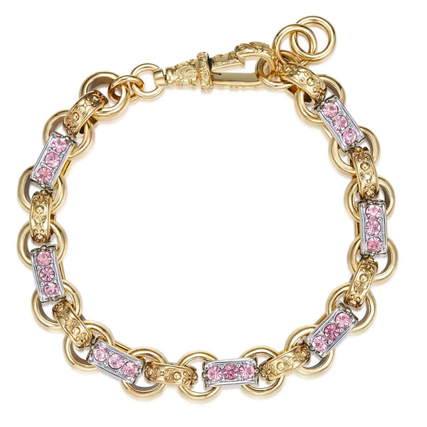 10MM TWO TONE GOLD & SILVER PINK GYPSY LINK BRACELET