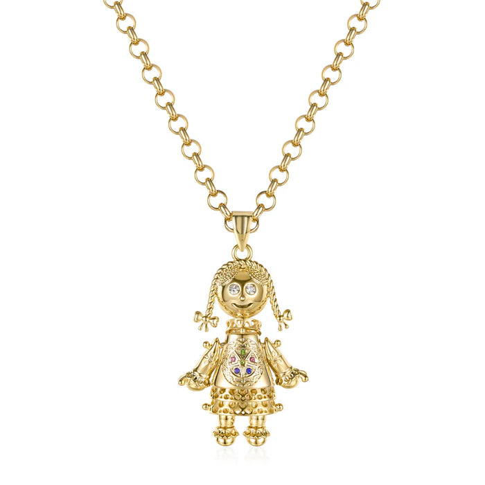 GOLD FILLED RAG DOLL PENDANT WITH MULTI-COLOUR STONES