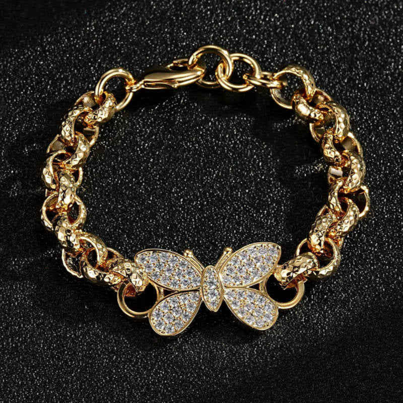 GOLD FILLED CHILDREN'S BUTTERFLY BELCHER BRACELET WITH STONES