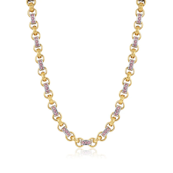NEW 10MM WOMEN'S TWO-TONE GOLD & SILVER PINK GYPSY LINK CHAIN