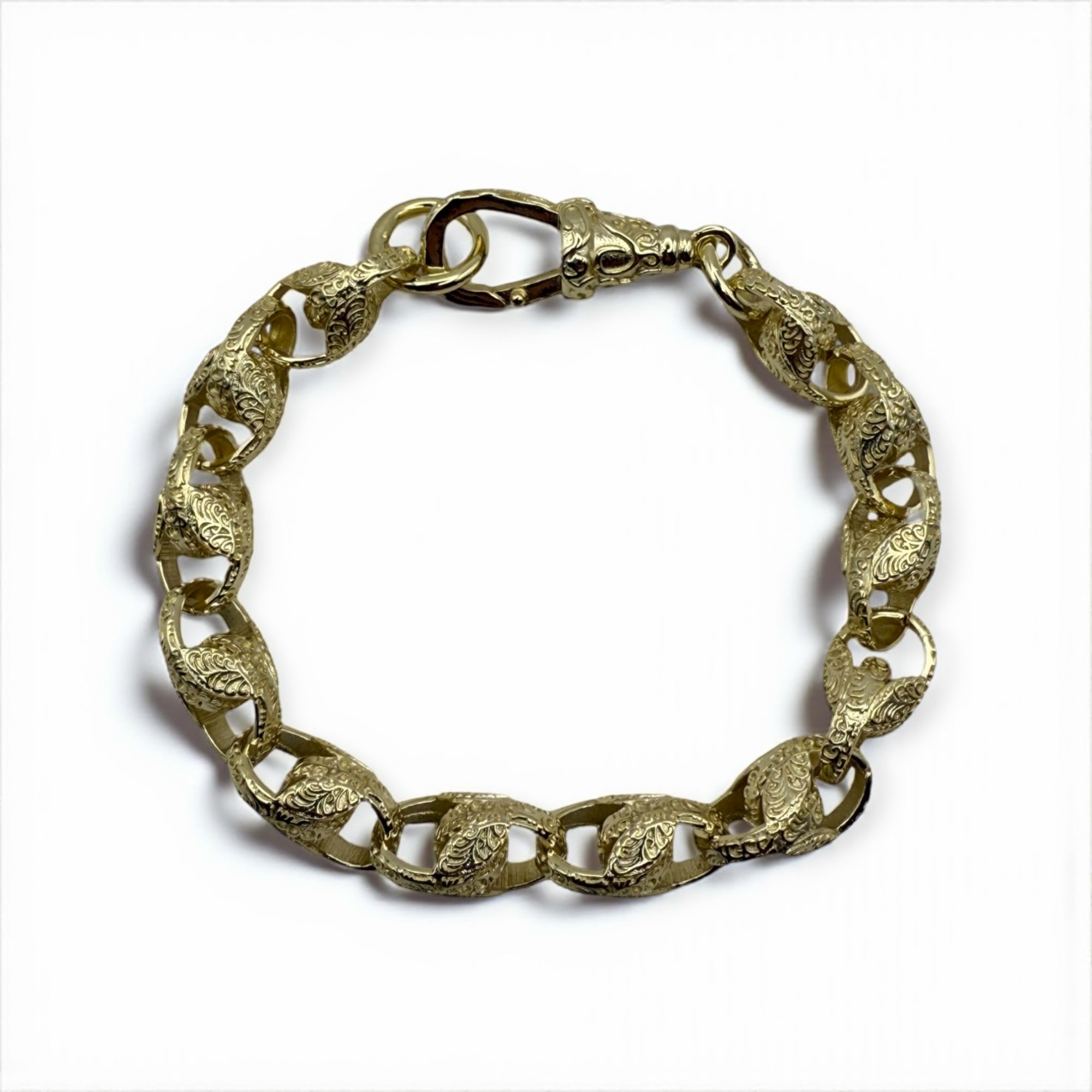 WELDED 8MM GOLD 3D PATTERNED TULIP BRACELET – FULLY PATTERNED