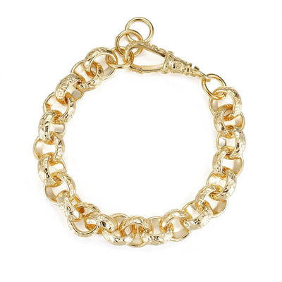 LUXURY 12MM GOLD DIAMOND CUT PATTERN BELCHER BRACELET WITH ALBERT CLASP