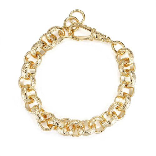 LUXURY 12MM GOLD DIAMOND CUT PATTERN BELCHER BRACELET WITH ALBERT CLASP